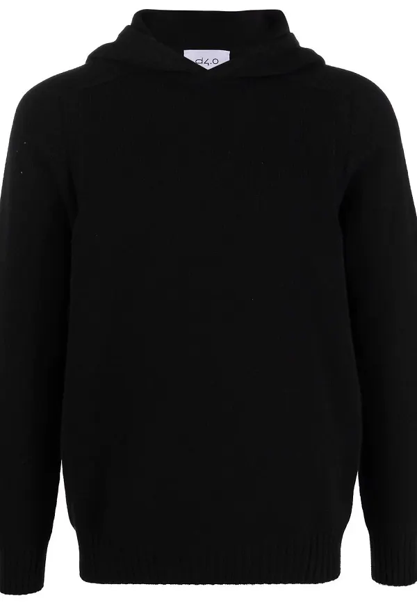 D4.0 stickad pullover med huva - Svart