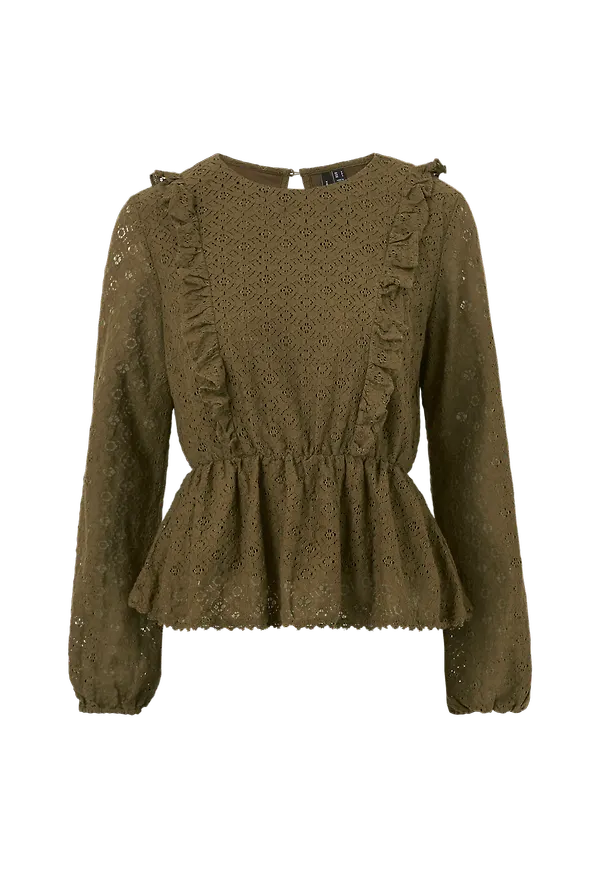 Vero Moda - Spetstopp vmHenny Lace L/S Peplum Top - Brun