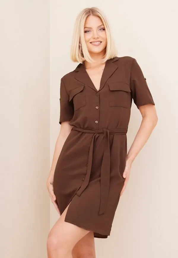 Noisy May Nmvera S/S Shirt Belted Dress Vardagsklänningar Rocky Road Solid