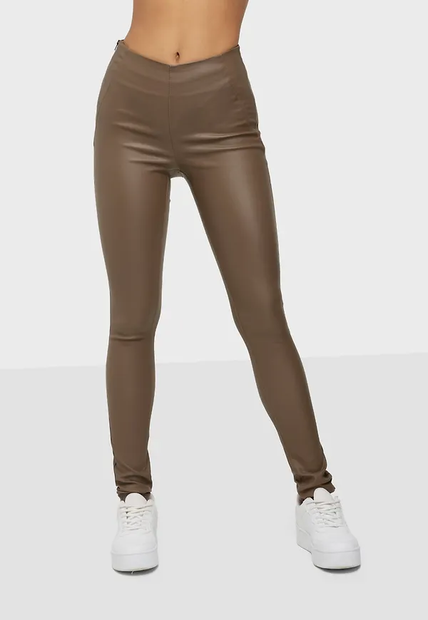 Object Collectors Item - Skinn - Fossil - Objbelle Mw Coated Leggings Noos - Byxor & Shorts - Leather
