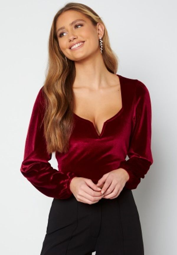 BUBBLEROOM Rudina puff sleeve velvet top Wine-red M