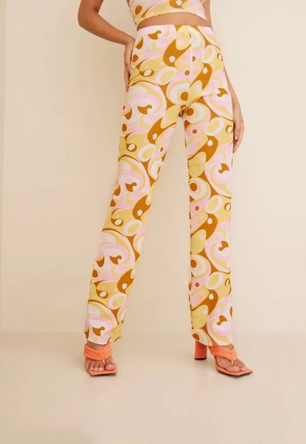 NLY One Crepe Print Pant Byxor Orange/Rosa