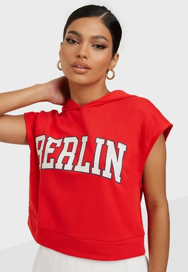 Noisy May Nmruby S/L Sweat Hoodie Hoodies Flame Scarlet Berlin Eggnog Text + Blue