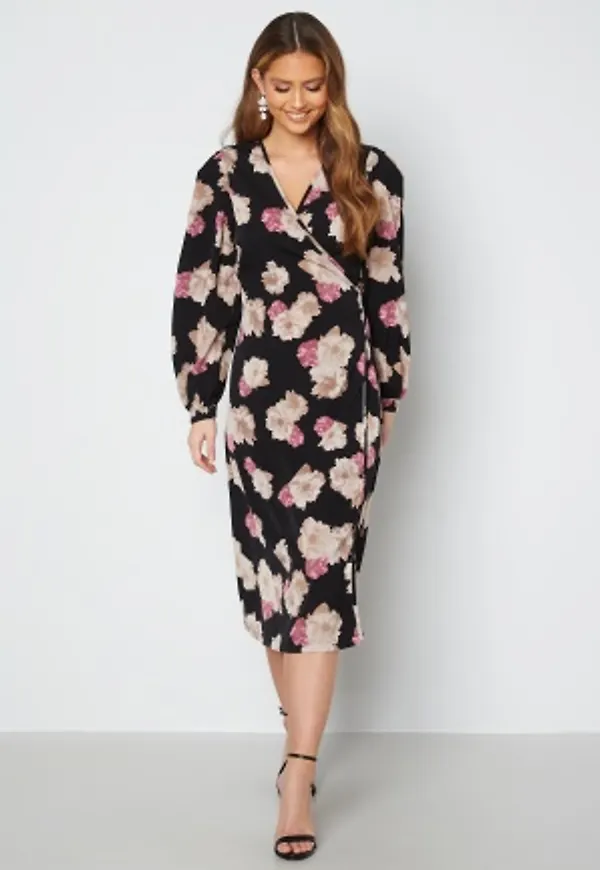 Object Collectors Item Vanessa L/S Wrap Dress Black Bloom 42