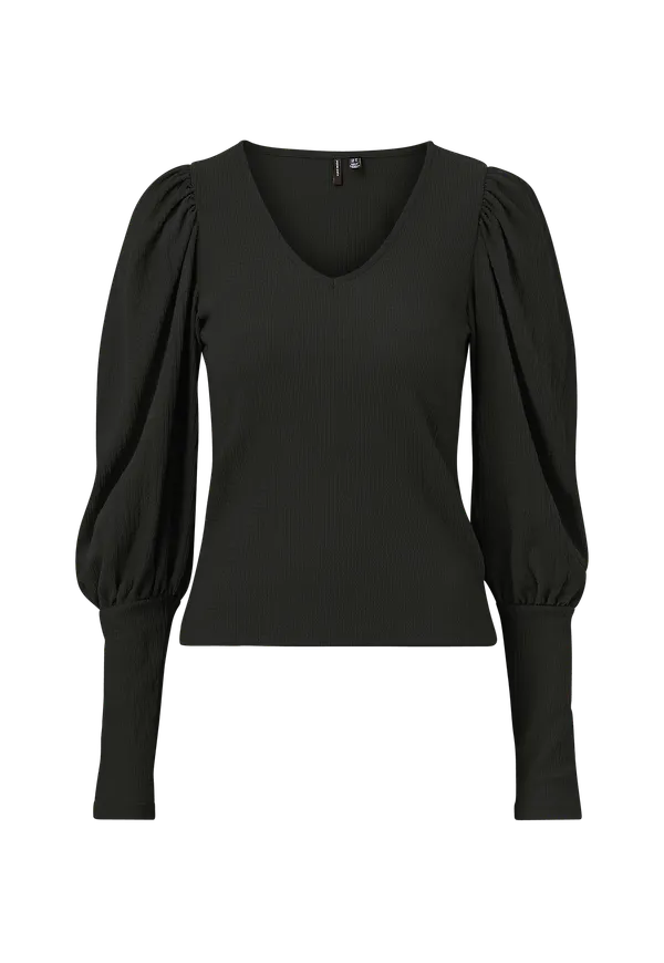 Vero Moda - Topp vmSie L/S V-neck Puff Top Exp - Svart