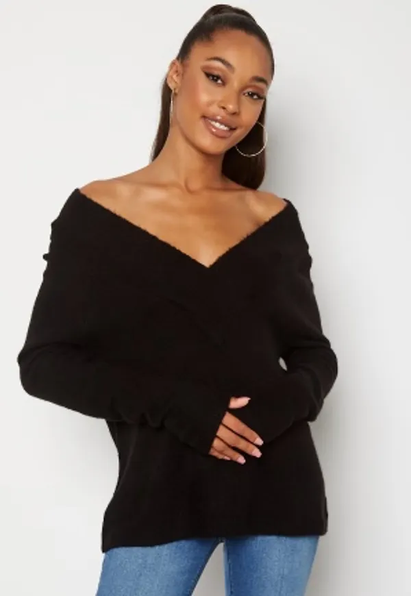 VILA Madelia V-Neck L/S Knit Top Black M