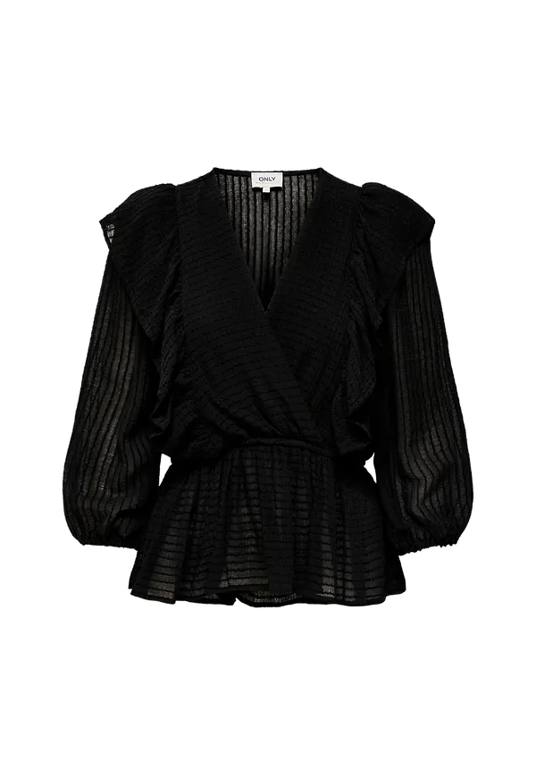 Only - Blus onlLondon 3/4 Ruffle Top Wvn - Svart