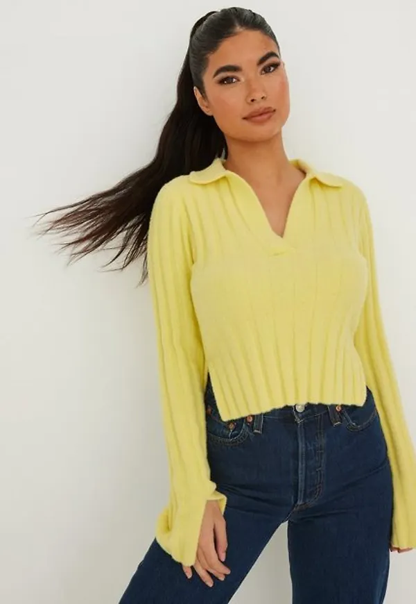 NLY Trend Rib Collar Knit Tröjor Gul