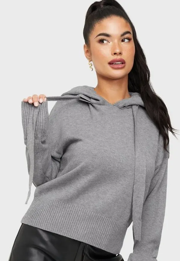 Noisy May Nmship L/S Hoodie Knit Bg Noos Hoodies Medium Grey Melange