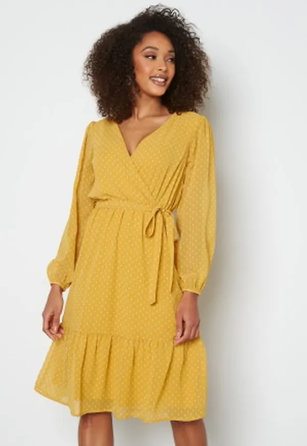 Happy Holly Linn midi Long Sleeve Dress Yellow / White 40/42
