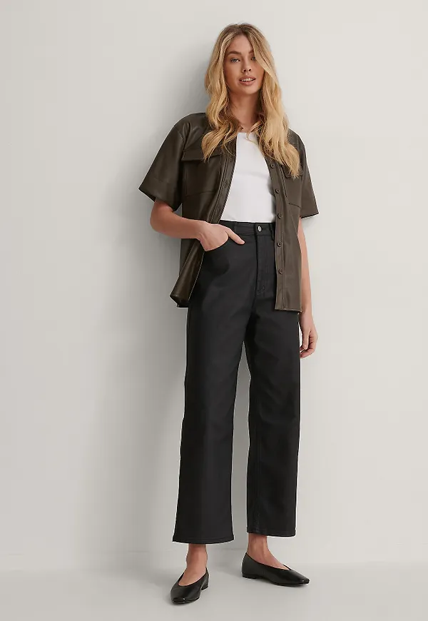 NA-KD Coatade Jeans Med Raka Ben - Black