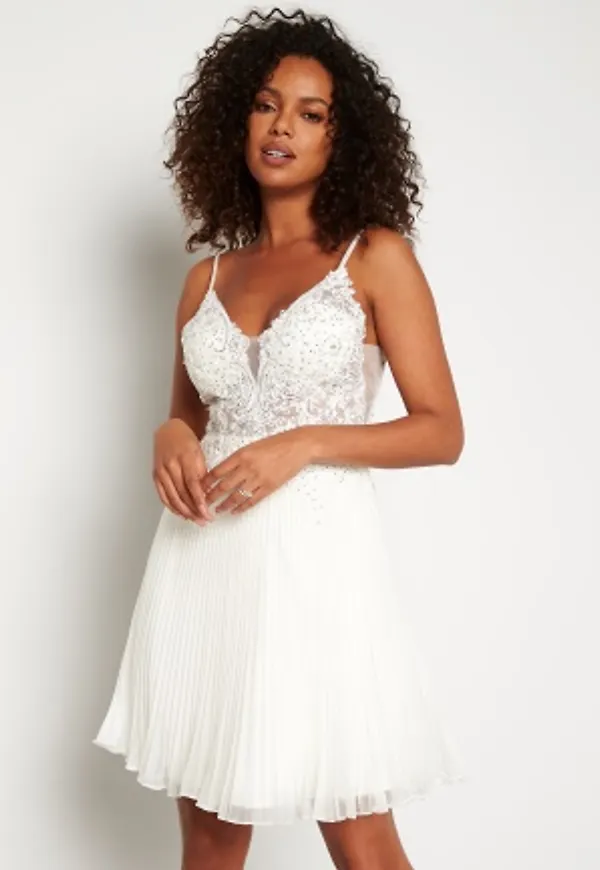 Christian Koehlert Glitter Plisse Dress Ivory 34