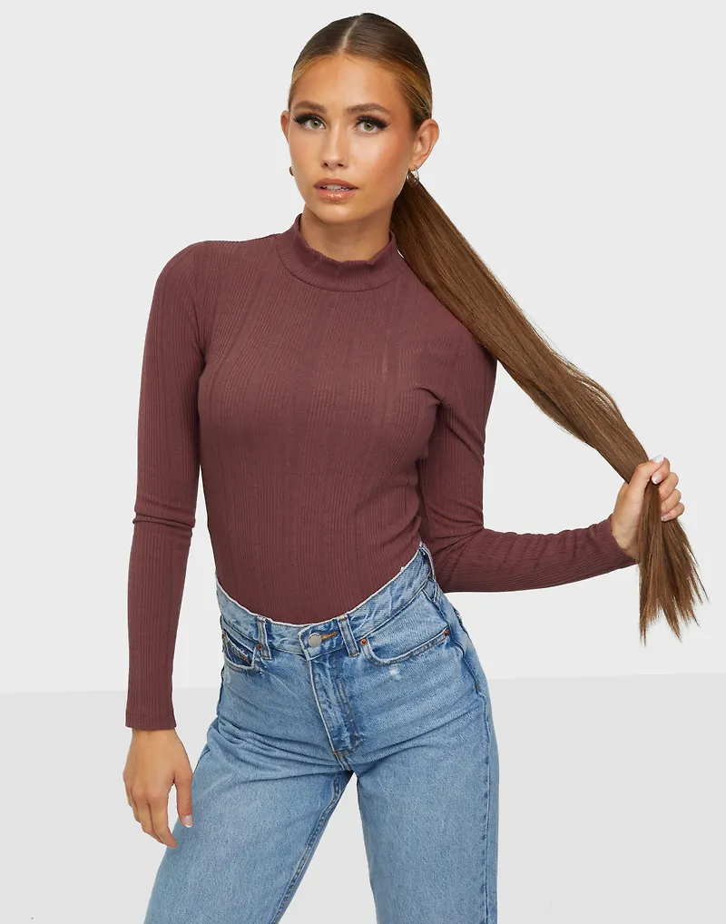 NLY Trend - Långärmade toppar - Rostbrun - Must Have Rib Top - Toppar - Women's tops