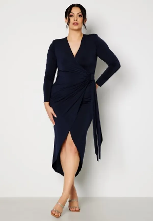 John Zack Curve Long Sleeve Wrap Maxi Dress Navy 44 (UK16)