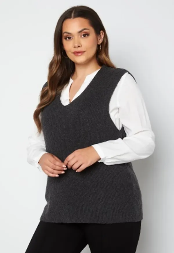 Only Carmakoma Paris Life V-Neck Vest Dark Grey Melange 54 (XL)