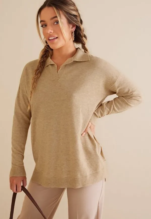 Only Onllesly L/S Polo Pullover Ex Knt Stickade tröjor Safari W. Melange