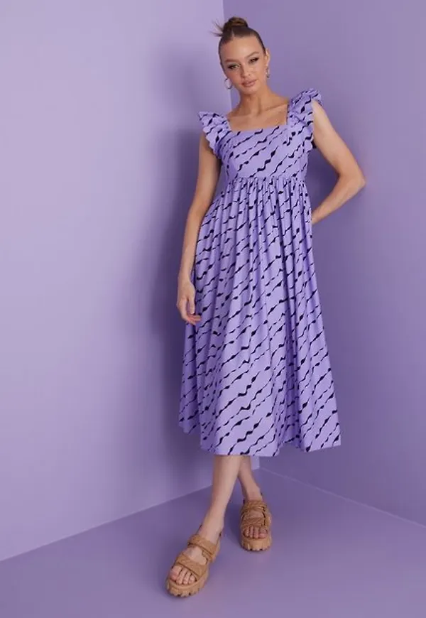 Selected Femme Slflara Scallop Sleeve Midi Dress G Midiklänningar
