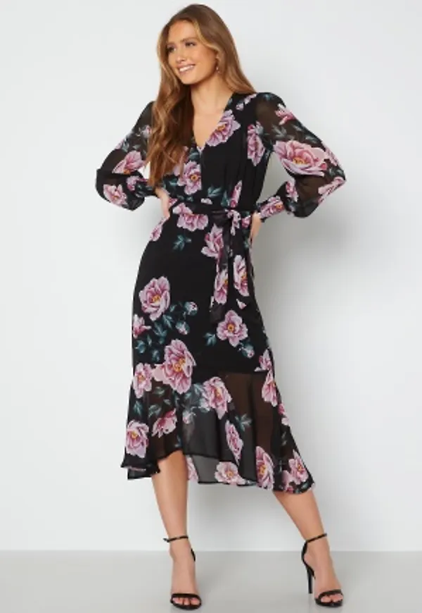 Happy Holly Danessa midi Puff Sleeve Dress Black 48/50