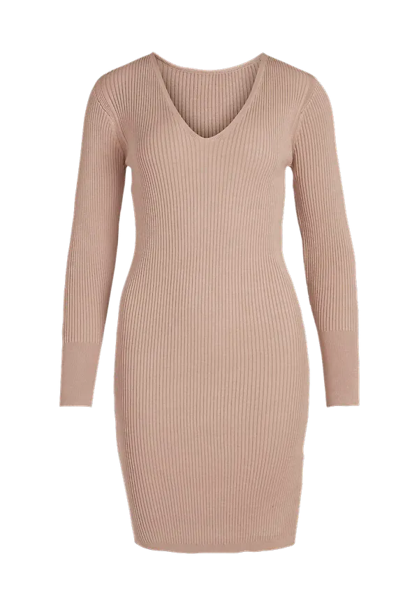 Vila - Klänning viGabbi Rev L/S Slit Dress - Beige