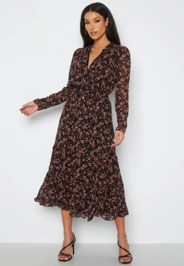 FOREVER NEW Vera Tiered Midi Dress Red Scattered Garden 36