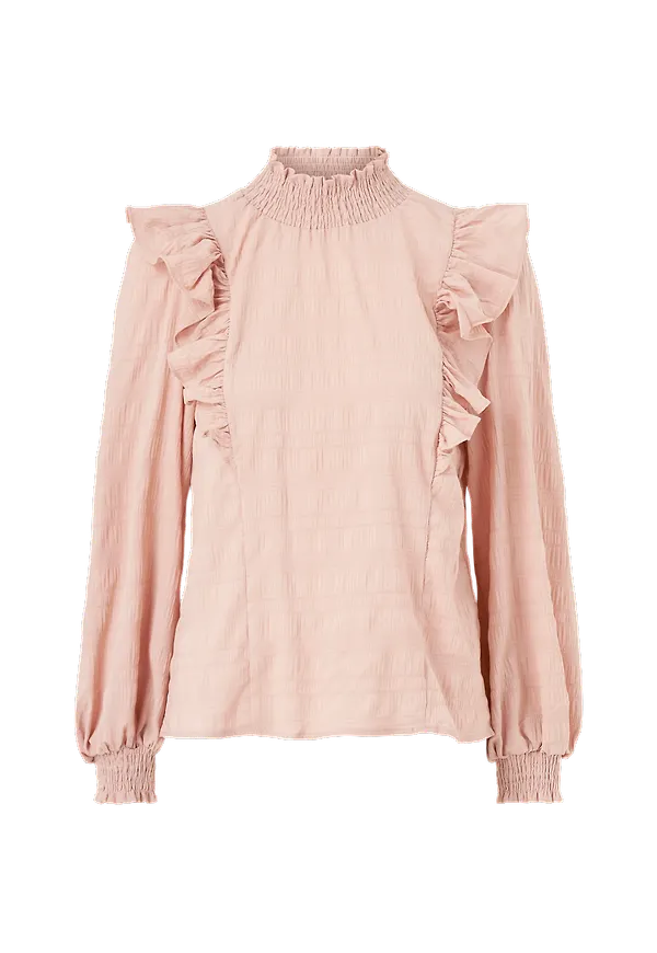 Vila - Blus viSully L/S Ruffle Top - Rosa