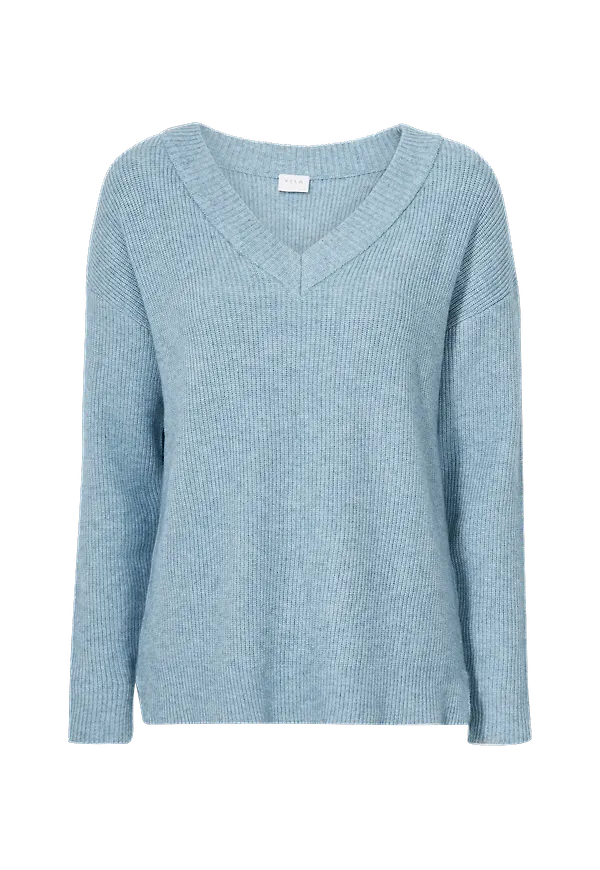 Vila - Tröja viRil Oversize Rib V-neck Knit Top - Blå