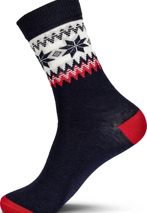 Dale of Norway Myking Wool Socks Crew Cut Navy Red Offwhite