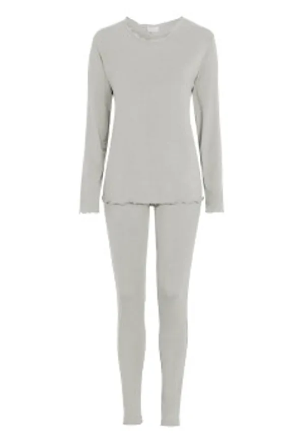 Damella Bamboo Plain Long Pyjamas Set Grå Bambu Small Dam
