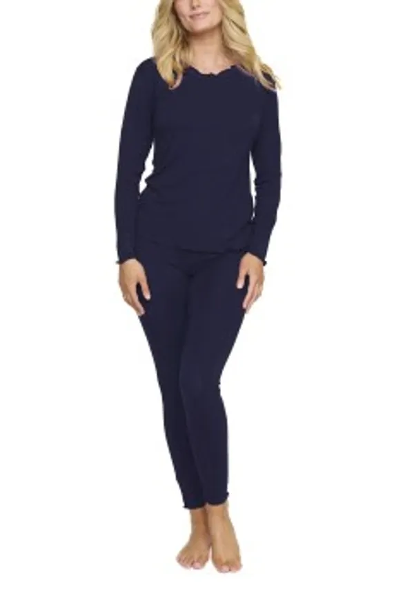 Damella Bamboo Plain Long Pyjamas Set Marin Bambu Small Dam
