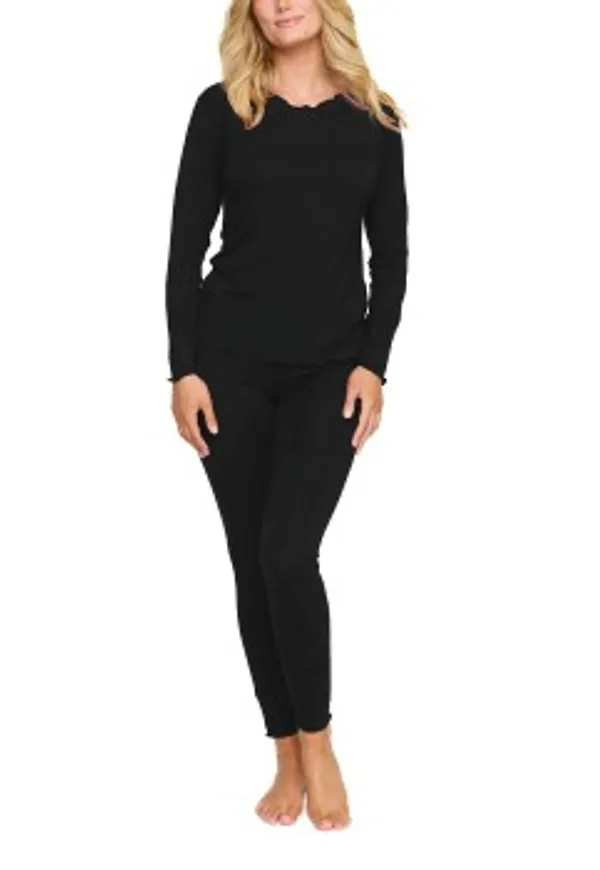 Damella Bamboo Plain Long Pyjamas Set Svart Bambu XX-Large Dam