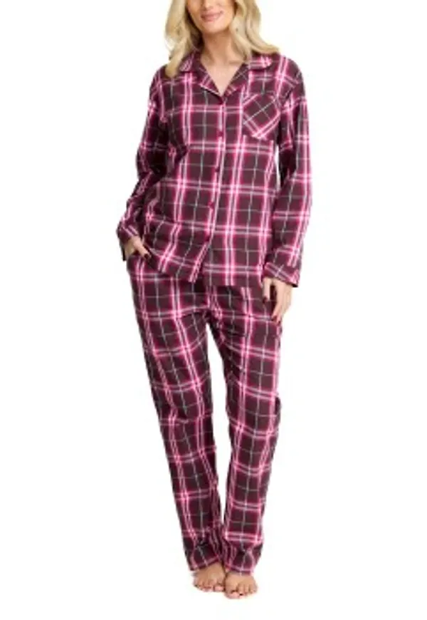 Damella Cotton Flannel Pyjamas Brun/rosa bomull Small Dam