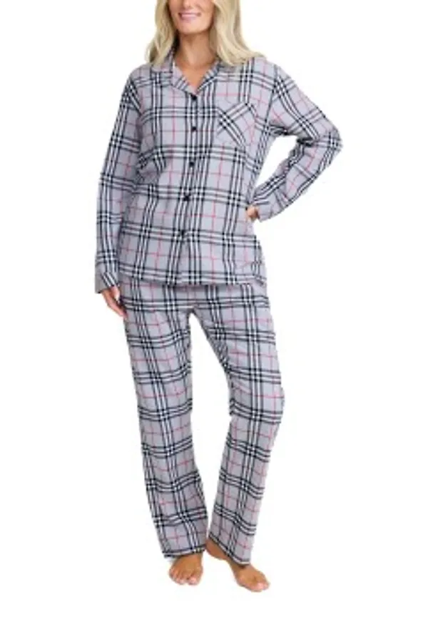 Damella Cotton Flannel Pyjamas Grå bomull Small Dam