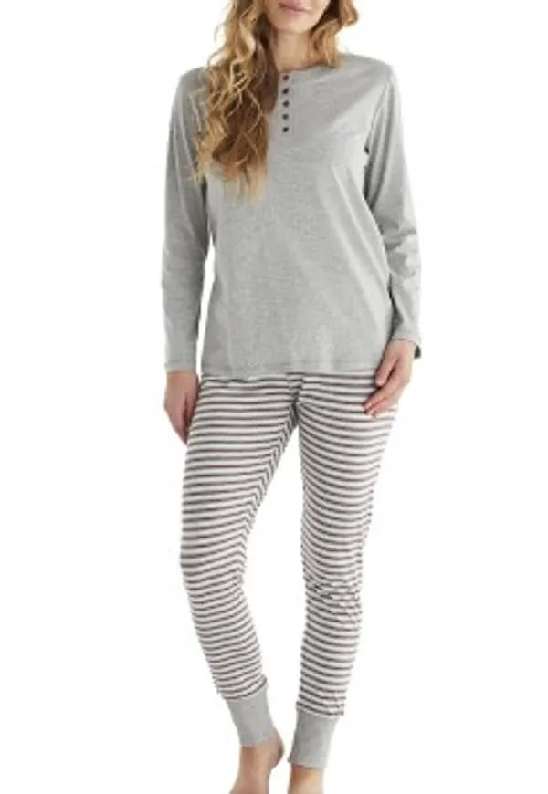 Damella Cotton Pyjamas Grårandig bomull Small Dam