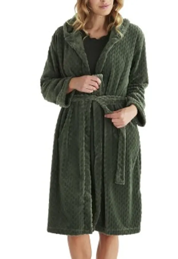 Damella Jaquard Fleece Hoodie Robe Oliv polyester XX-Large Dam