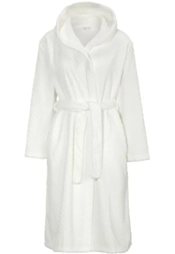 Damella Jaquard Fleece Hoodie Robe Vit polyester Large Dam