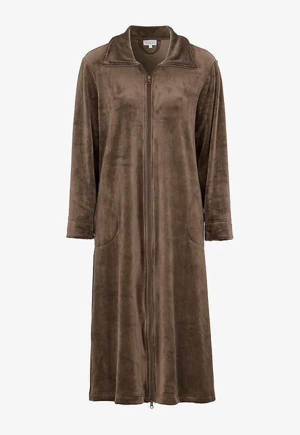 Damella - Mysklänning Velour Fleece Robe - Brun