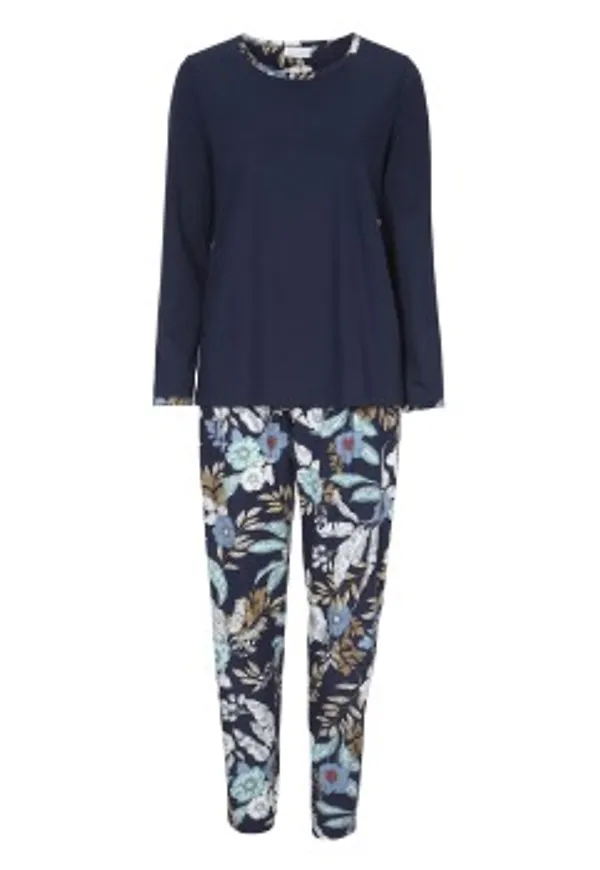 Damella Navy And Ivory Flower Pyjamas Set Marin bomull XX-Large Dam