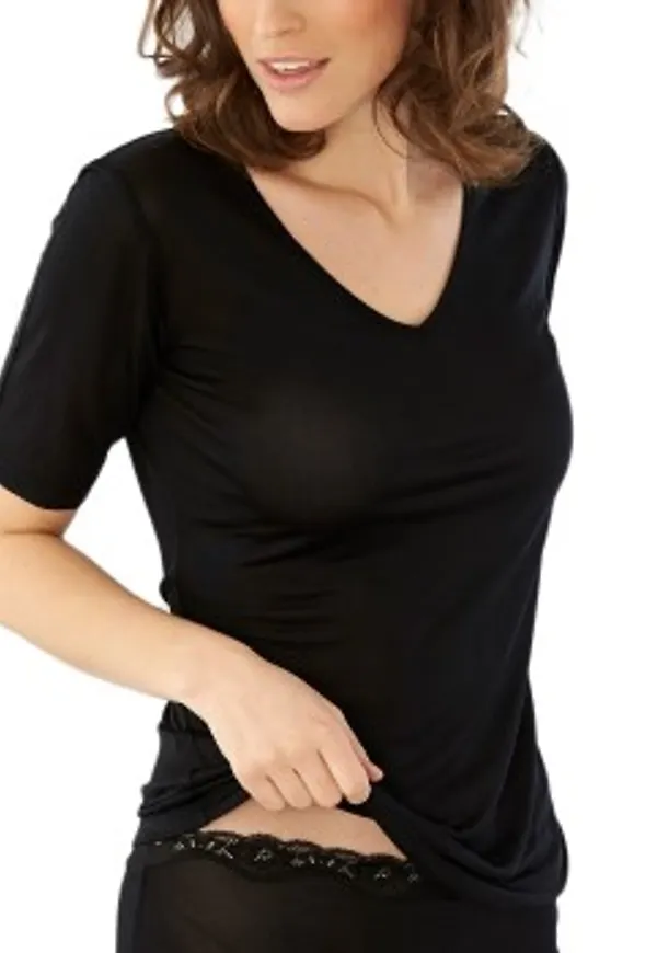 Damella Silk T-Shirt Svart silke XX-Large Dam
