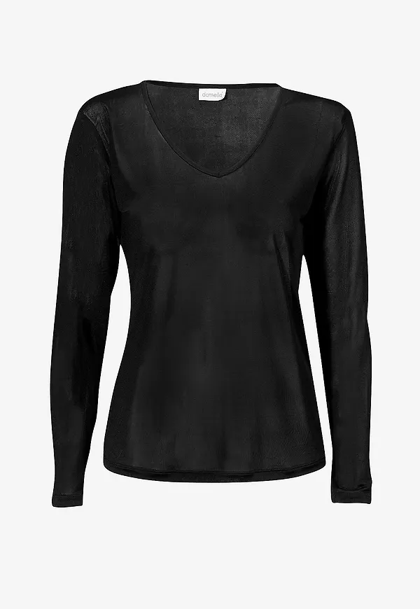 Damella - Topp Long Sleeve i silke - Svart