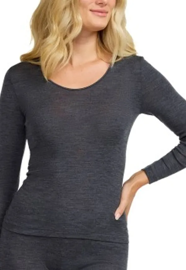 Damella Wool And Silk Long Sleeve Top Mörkgrå ull 42 Dam