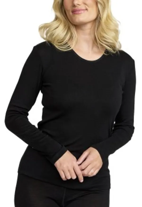 Damella Wool Long Sleeve Top Svart merinoull X-Small Dam