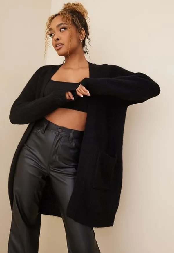 Selected Femme Slflulu Ls Knit Long Cardigan B No Stickade tröjor Black