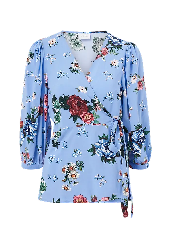Vila - Omlottblus viLana 3/4 Wrap Top - Blå