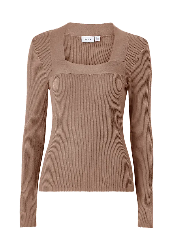 Vila - Tröja viPopsa L/S Square Neck Knit Top - Beige