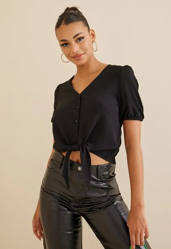 Jacqueline de Yong Jdytaylor S/S Knot Top Jrs Vardagsblusar Black