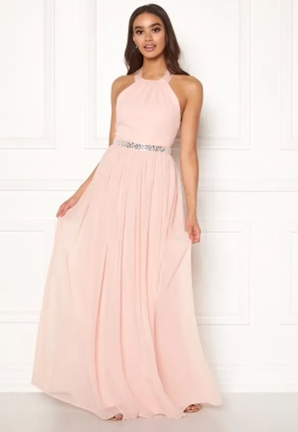 Goddiva Halterneck Chiffon Maxi Dress Nude XL (UK16)