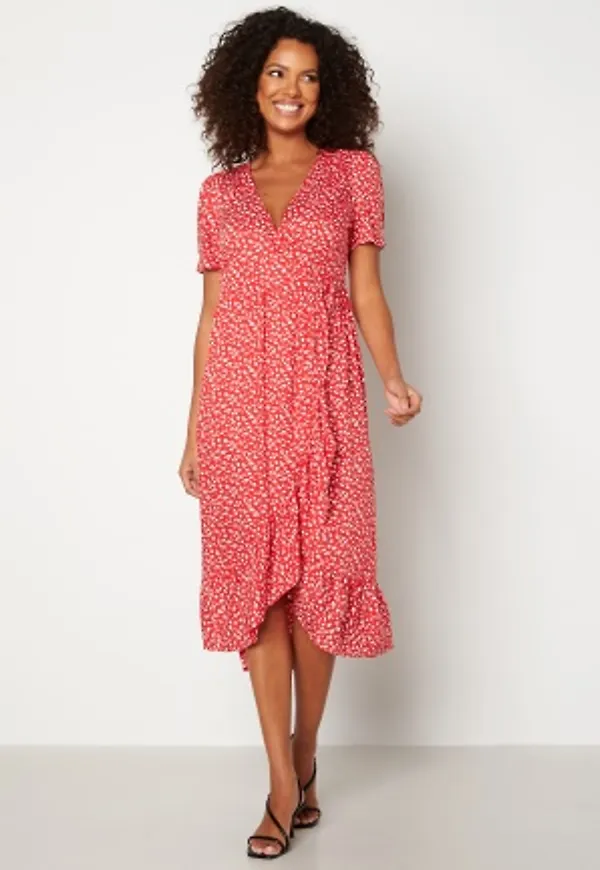 Happy Holly Evie puff sleeve wrap dress Red / Patterned 52/54
