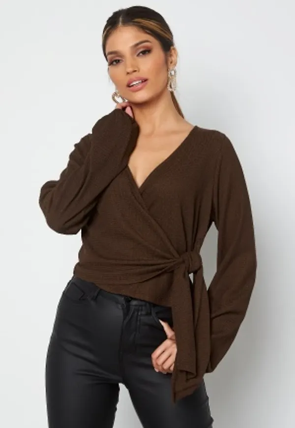 BUBBLEROOM Leighton wrap top Brown L