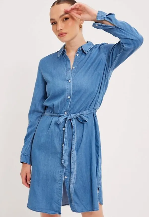 Vila Vibista Denim Belt Dress/Su - Noos Långärmade klänningar Blå