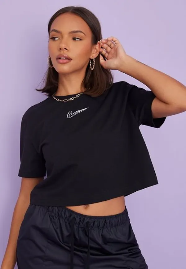 Nike W Nsw Crop Ss Tee Prnt Crop tops Black/White